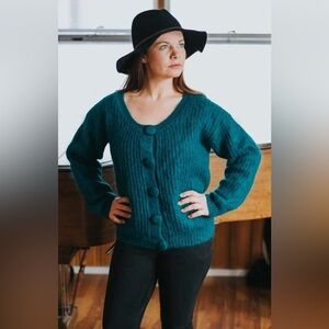 Vintage Simpatico teal cardigan/sweater, size S Fits size M as well
